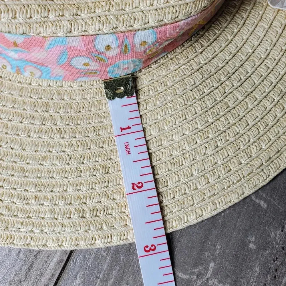 NWT Tommy Bahama Kids Girls Straw Hat with Blue & Pink Metallic Bow